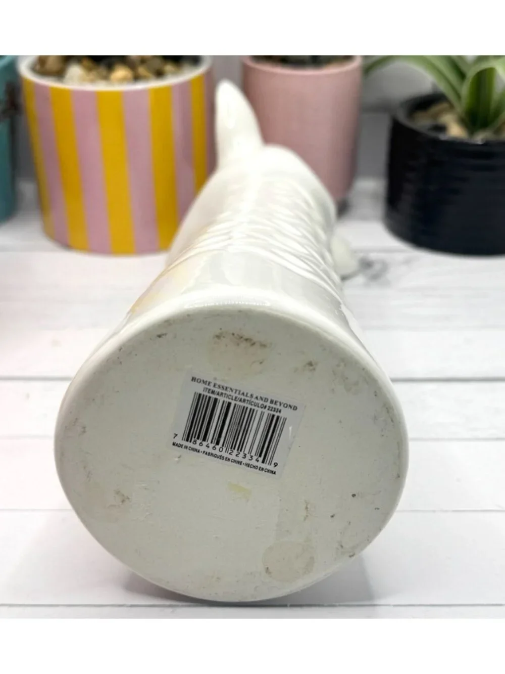 White Ceramic Giraffe Vase With Textured Design By Home Essentials & Beyond